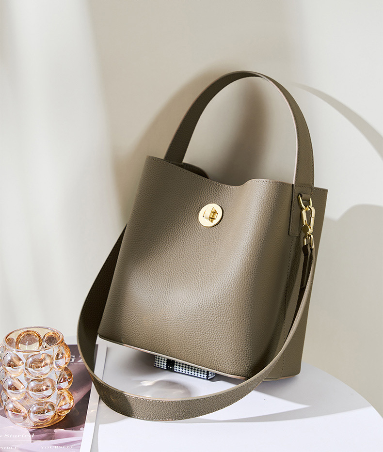 DEEPKEE original nubuck handmade full-grain genuine leather cowhide bag 新款水桶包真皮女包大容量單肩斜挎手提包 2503 號