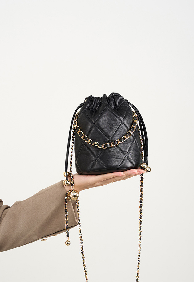 DEEPKEE original nubuck handmade full-grain genuine leather cowhide bag 真皮手提小鏈條女包 斜挎水桶包 2505 號