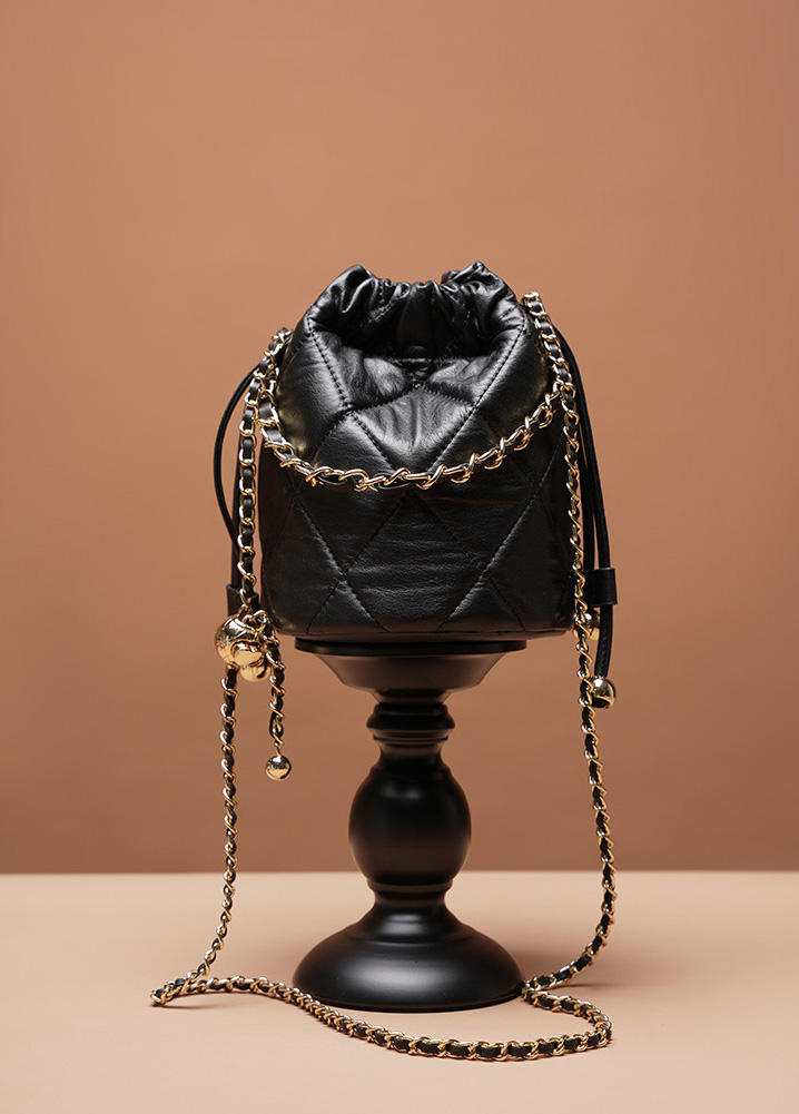 DEEPKEE original nubuck handmade full-grain genuine leather cowhide bag 真皮手提小鏈條女包 斜挎水桶包 2505 號