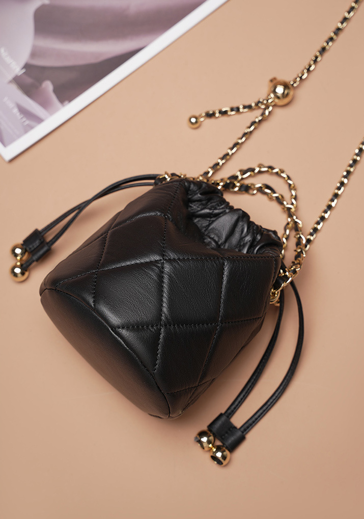 DEEPKEE original nubuck handmade full-grain genuine leather cowhide bag 真皮手提小鏈條女包 斜挎水桶包 2505 號