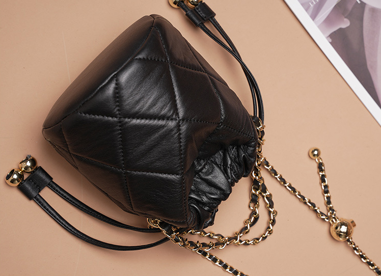 DEEPKEE original nubuck handmade full-grain genuine leather cowhide bag 真皮手提小鏈條女包 斜挎水桶包 2505 號