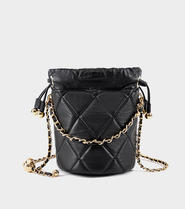 DEEPKEE original nubuck handmade full-grain genuine leather cowhide bag 真皮手提小鏈條女包 斜挎水桶包 2505 號