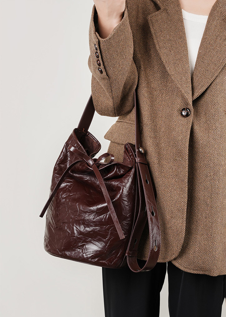 DEEPKEE original nubuck handmade full-grain genuine leather cowhide bag 真皮女包手抓紋單肩包 2580 號