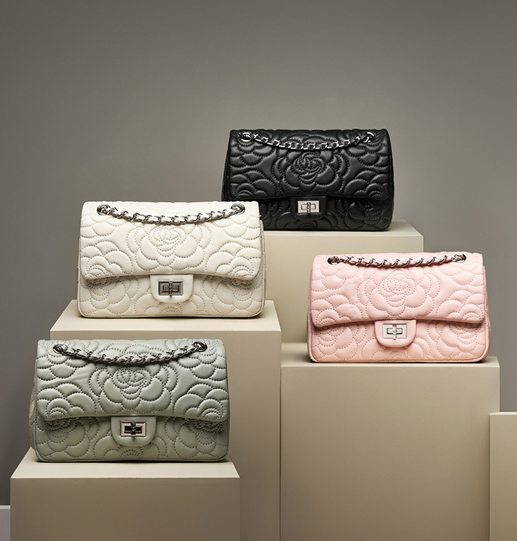 DEEPKEE original nubuck handmade full-grain genuine leather cowhide bag 山茶花头层真皮洋气菱格链条包单肩斜挎包 2780 号