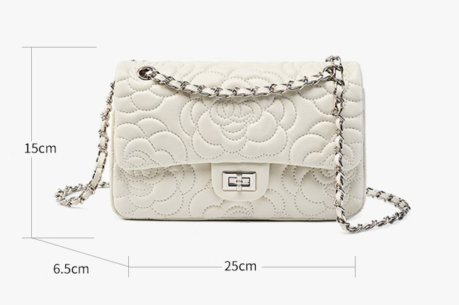 DEEPKEE original nubuck handmade full-grain genuine leather cowhide bag 山茶花头层真皮洋气菱格链条包单肩斜挎包 2780 号