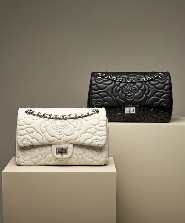 DEEPKEE original nubuck handmade full-grain genuine leather cowhide bag 山茶花头层真皮洋气菱格链条包单肩斜挎包 2780 号