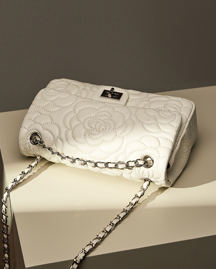 DEEPKEE original nubuck handmade full-grain genuine leather cowhide bag 山茶花头层真皮洋气菱格链条包单肩斜挎包 2780 号