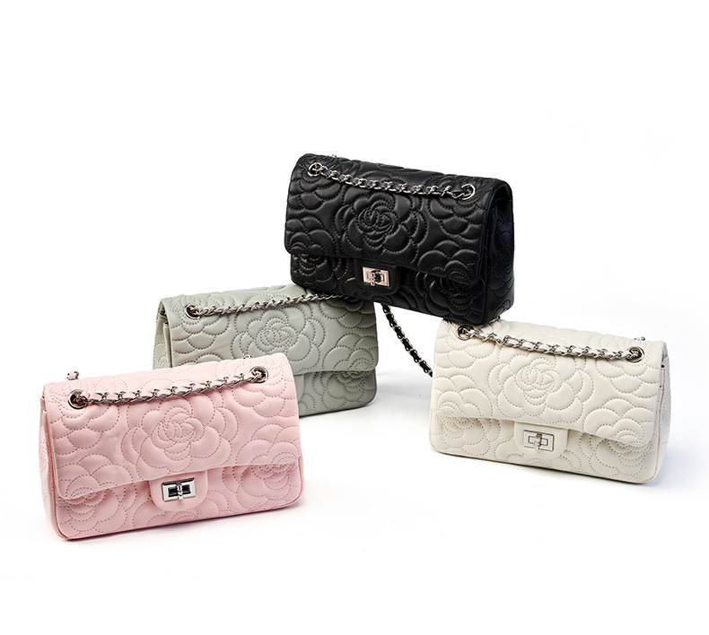 DEEPKEE original nubuck handmade full-grain genuine leather cowhide bag 山茶花头层真皮洋气菱格链条包单肩斜挎包 2780 号