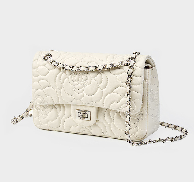 DEEPKEE original nubuck handmade full-grain genuine leather cowhide bag 山茶花头层真皮洋气菱格链条包单肩斜挎包 2780 号