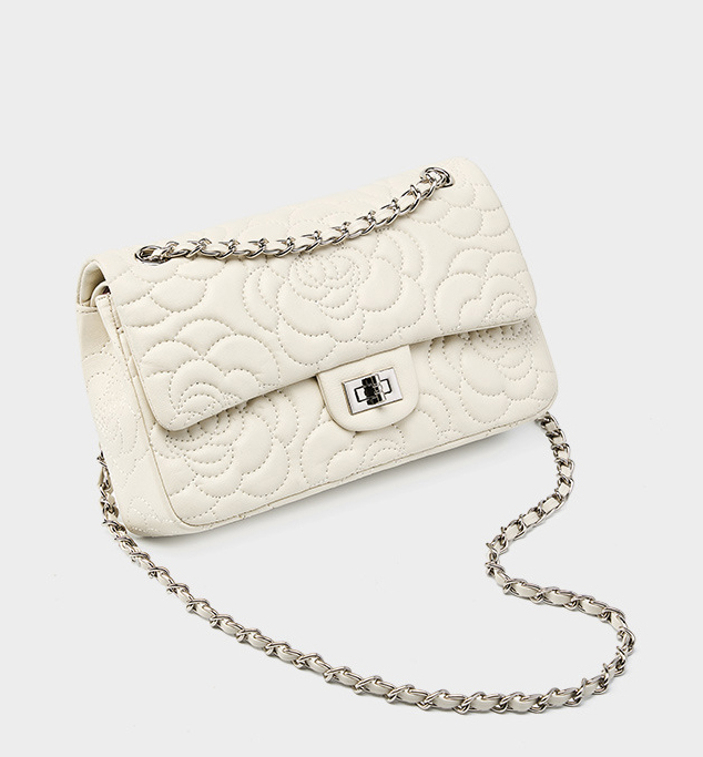 DEEPKEE original nubuck handmade full-grain genuine leather cowhide bag 山茶花头层真皮洋气菱格链条包单肩斜挎包 2780 号