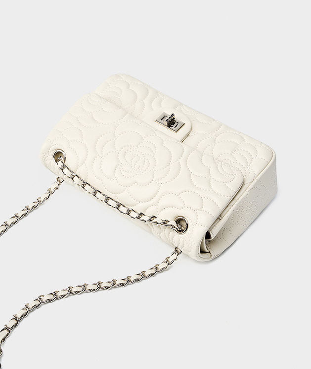 DEEPKEE original nubuck handmade full-grain genuine leather cowhide bag 山茶花头层真皮洋气菱格链条包单肩斜挎包 2780 号