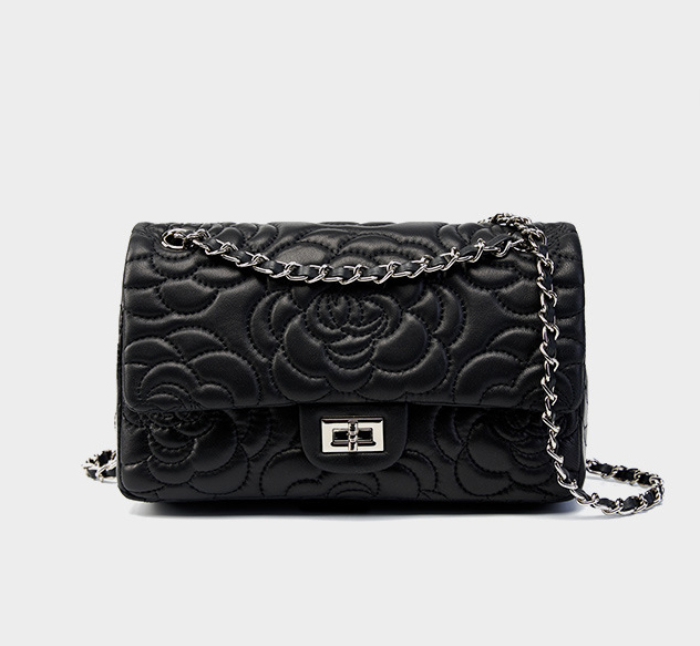 DEEPKEE original nubuck handmade full-grain genuine leather cowhide bag 山茶花头层真皮洋气菱格链条包单肩斜挎包 2780 号