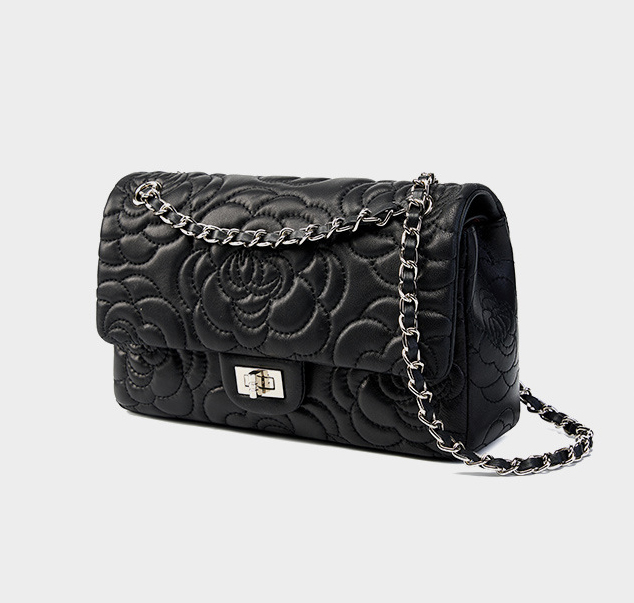 DEEPKEE original nubuck handmade full-grain genuine leather cowhide bag 山茶花头层真皮洋气菱格链条包单肩斜挎包 2780 号