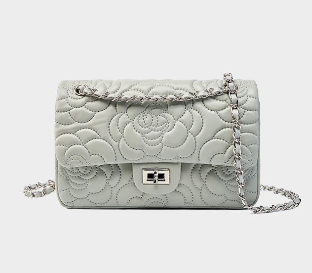 DEEPKEE original nubuck handmade full-grain genuine leather cowhide bag 山茶花头层真皮洋气菱格链条包单肩斜挎包 2780 号