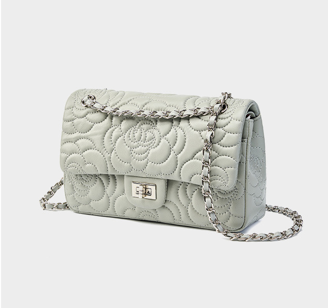 DEEPKEE original nubuck handmade full-grain genuine leather cowhide bag 山茶花头层真皮洋气菱格链条包单肩斜挎包 2780 号