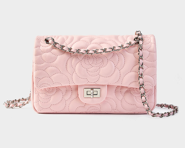 DEEPKEE original nubuck handmade full-grain genuine leather cowhide bag 山茶花头层真皮洋气菱格链条包单肩斜挎包 2780 号