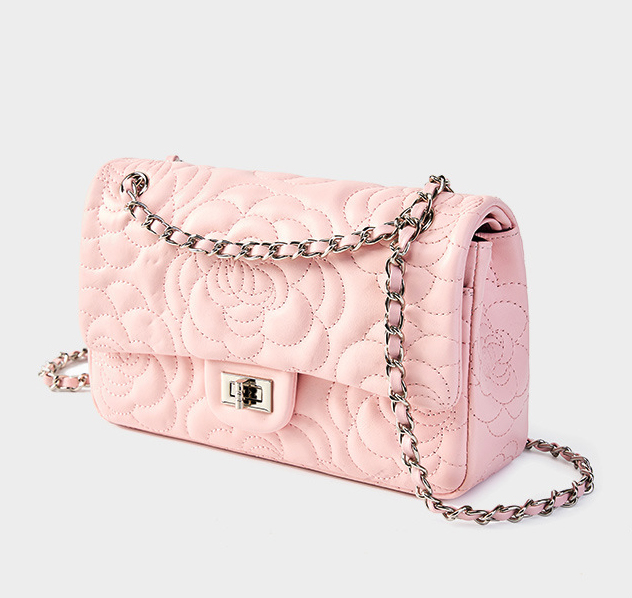 DEEPKEE original nubuck handmade full-grain genuine leather cowhide bag 山茶花头层真皮洋气菱格链条包单肩斜挎包 2780 号