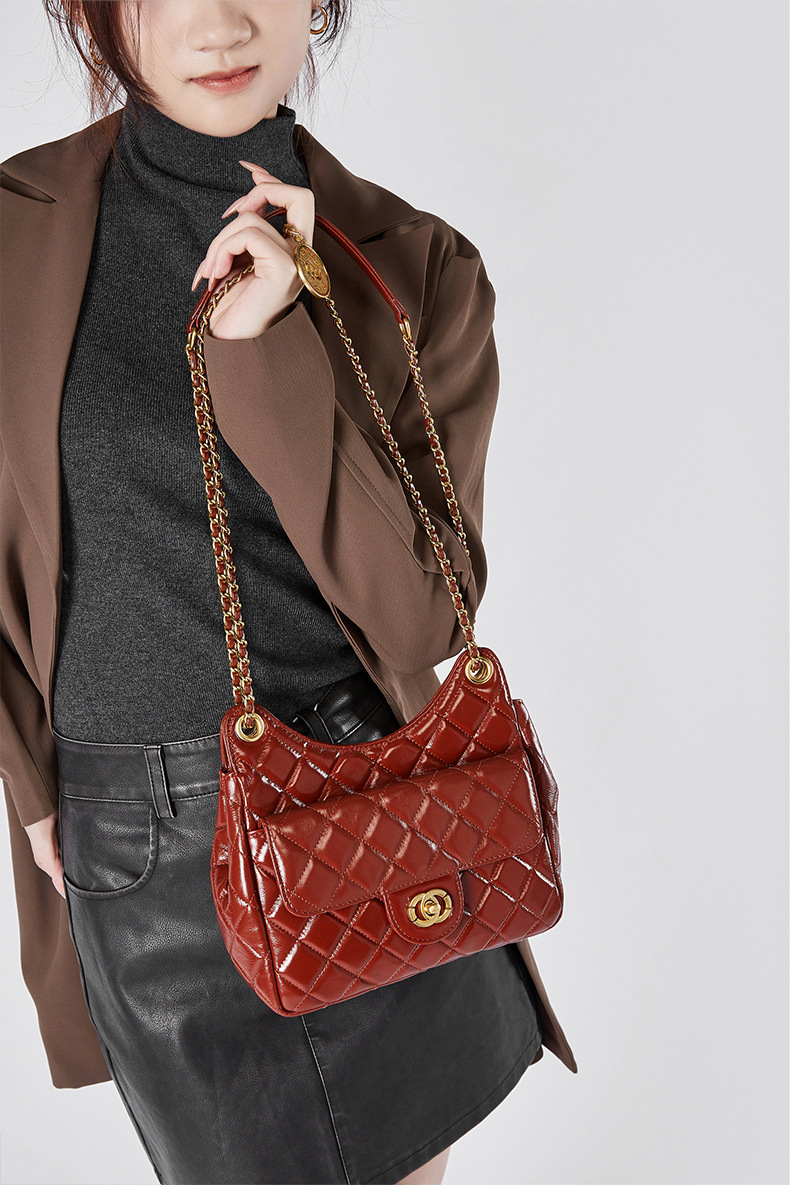 DEEPKEE original nubuck handmade full-grain genuine leather cowhide bag 頭層牛皮小香風時尚百搭單肩斜挎女包 2856 號