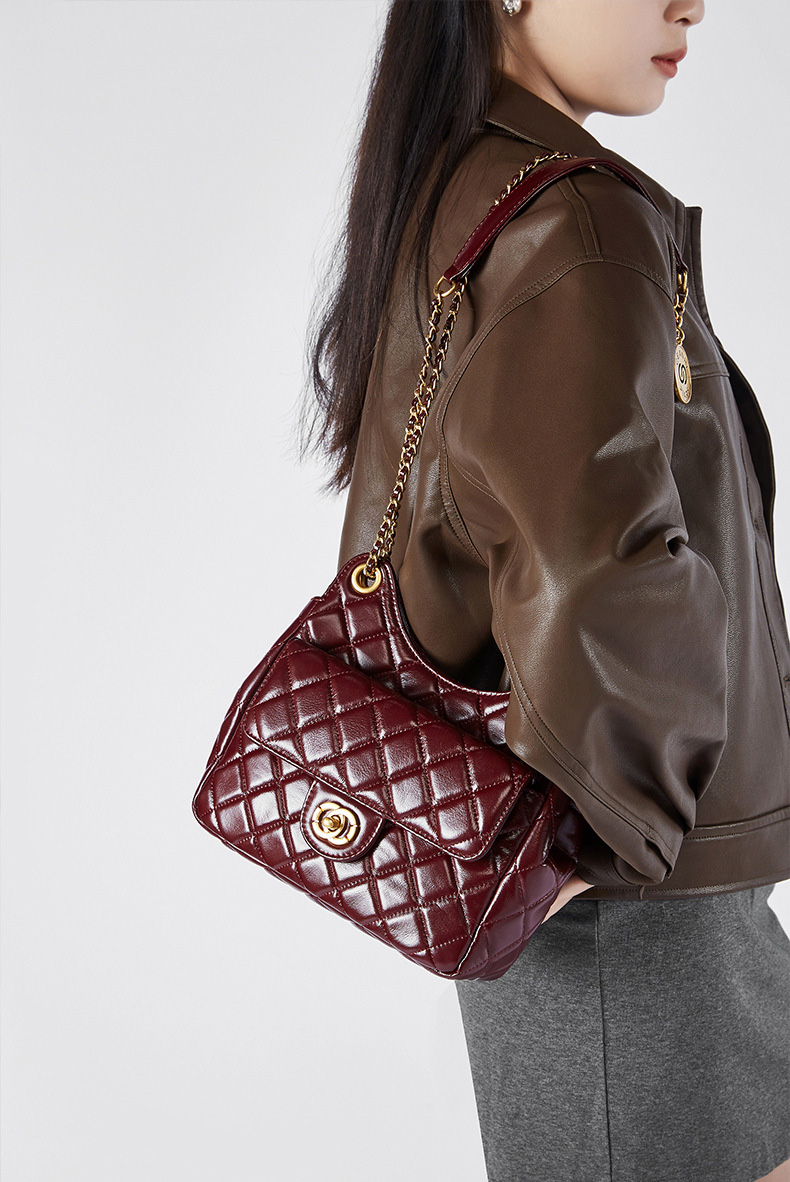 DEEPKEE original nubuck handmade full-grain genuine leather cowhide bag 頭層牛皮小香風時尚百搭單肩斜挎女包 2856 號