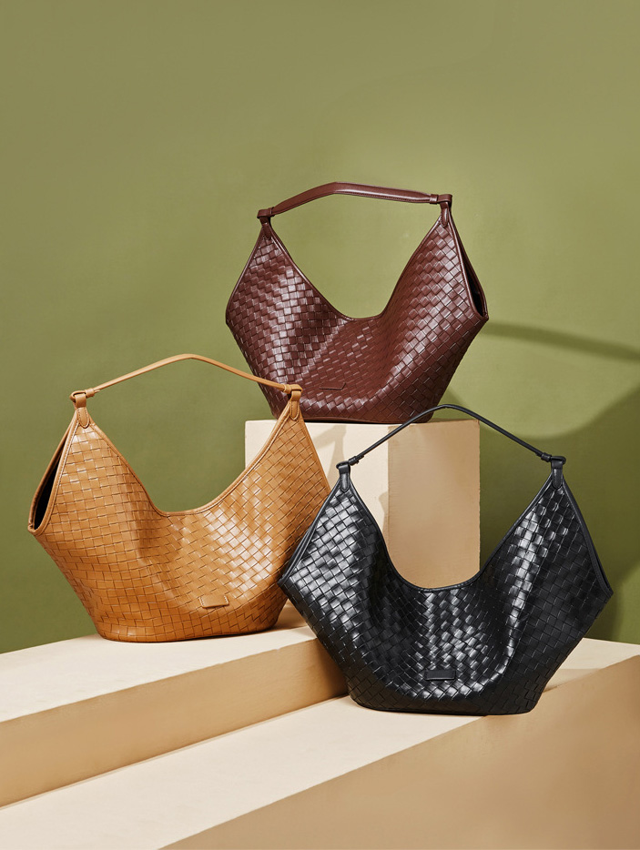 DEEPKEE original nubuck handmade full-grain genuine leather cowhide bag 新款 bags 時尚洋氣牛皮編織紋女包 2858 號