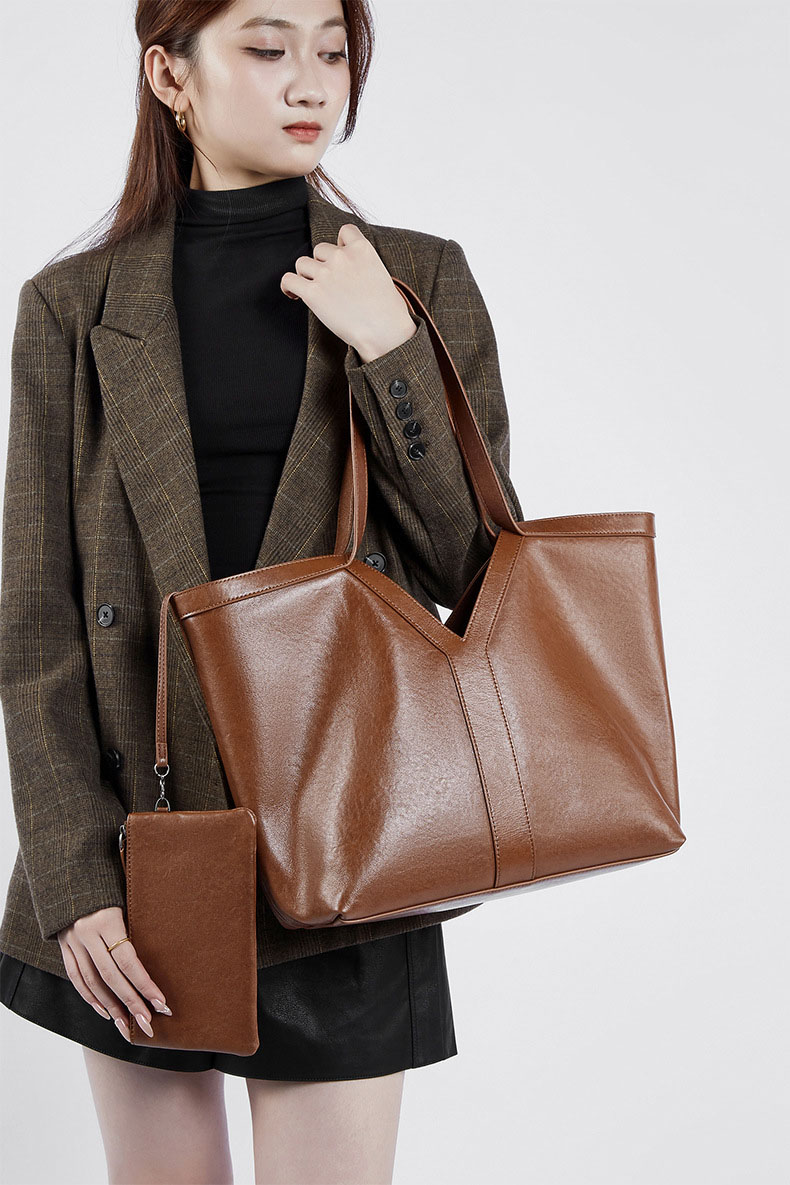 DEEPKEE original nubuck handmade full-grain genuine leather cowhide bag Y 字真皮托特包大容量手提女包 2870 號