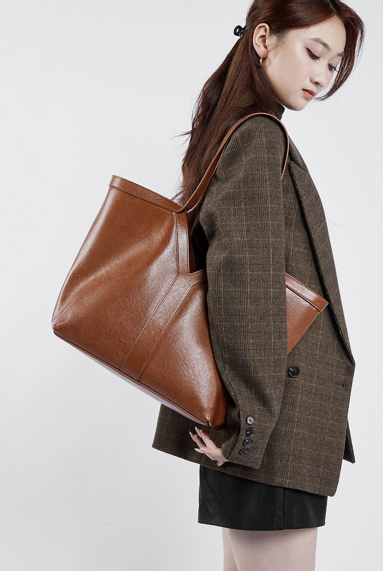 DEEPKEE original nubuck handmade full-grain genuine leather cowhide bag Y 字真皮托特包大容量手提女包 2870 號