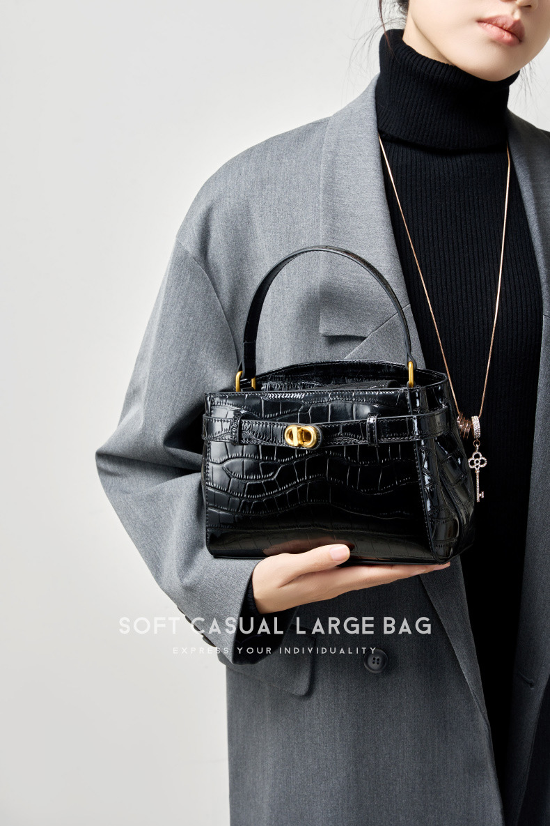 DEEPKEE original nubuck handmade full-grain genuine leather cowhide bag 鱷魚紋鎖扣小方包真皮手提斜挎包 2897 號