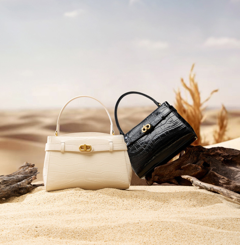 DEEPKEE original nubuck handmade full-grain genuine leather cowhide bag 鱷魚紋鎖扣小方包真皮手提斜挎包 2897 號