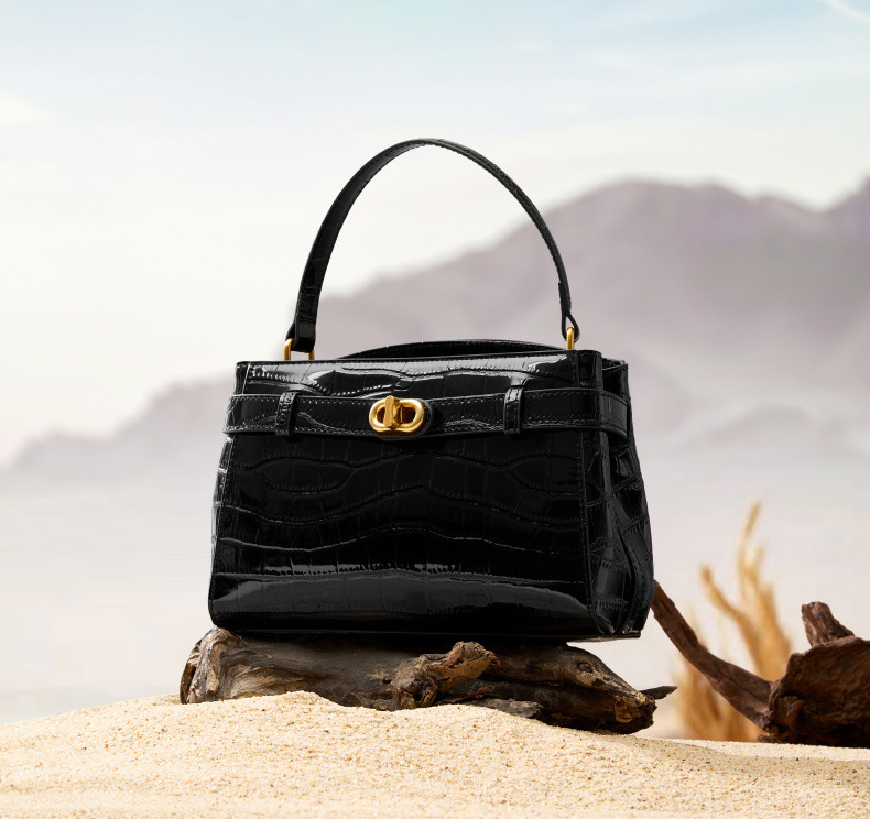 DEEPKEE original nubuck handmade full-grain genuine leather cowhide bag 鱷魚紋鎖扣小方包真皮手提斜挎包 2897 號