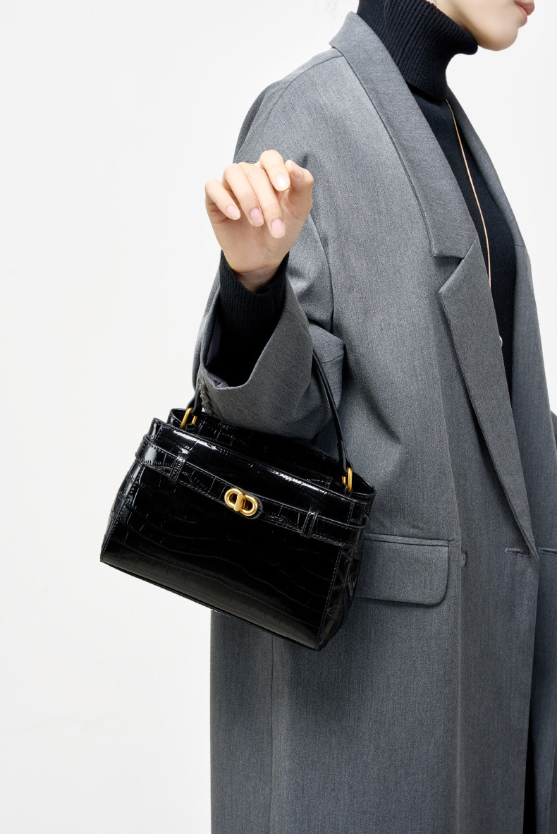 DEEPKEE original nubuck handmade full-grain genuine leather cowhide bag 鱷魚紋鎖扣小方包真皮手提斜挎包 2897 號