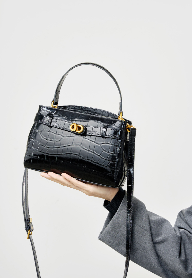 DEEPKEE original nubuck handmade full-grain genuine leather cowhide bag 鱷魚紋鎖扣小方包真皮手提斜挎包 2897 號