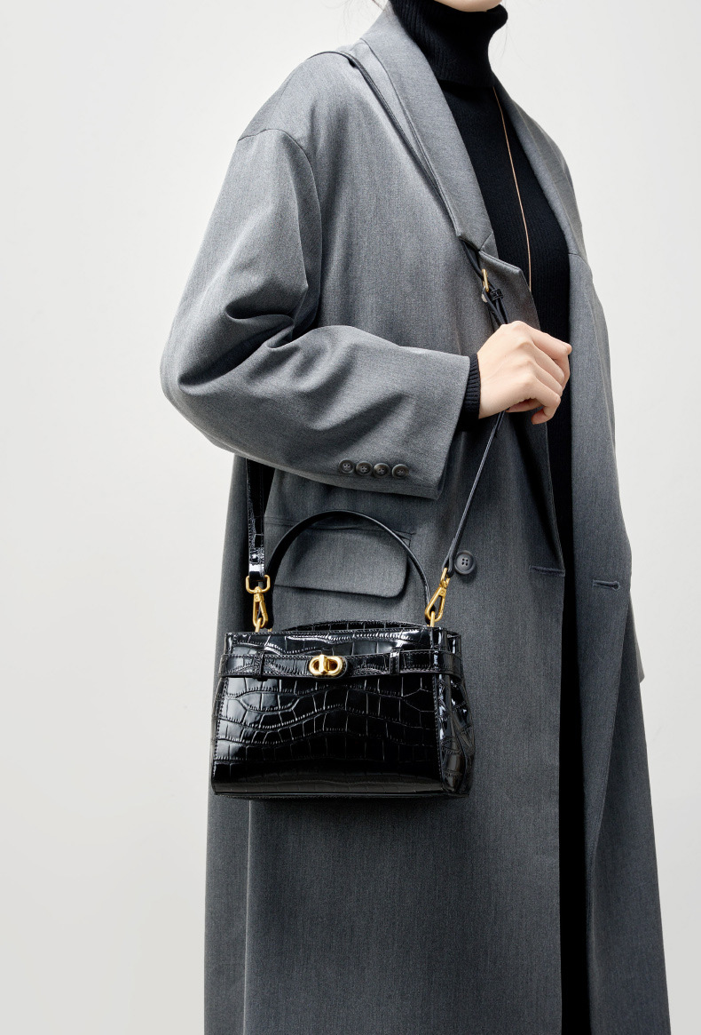 DEEPKEE original nubuck handmade full-grain genuine leather cowhide bag 鱷魚紋鎖扣小方包真皮手提斜挎包 2897 號