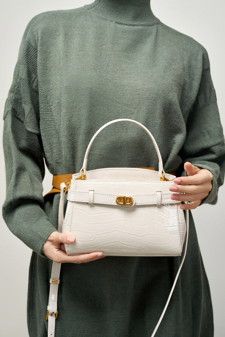 DEEPKEE original nubuck handmade full-grain genuine leather cowhide bag 鱷魚紋鎖扣小方包真皮手提斜挎包 2897 號