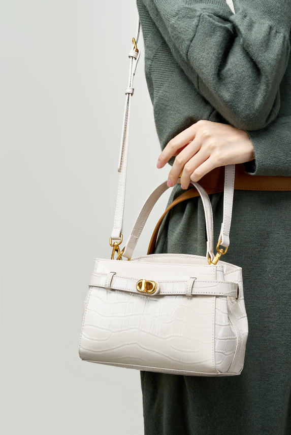 DEEPKEE original nubuck handmade full-grain genuine leather cowhide bag 鱷魚紋鎖扣小方包真皮手提斜挎包 2897 號