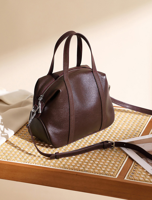 DEEPKEE original nubuck handmade full-grain genuine leather cowhide bag 高級感小眾真皮單肩波士頓枕頭包 手提斜挎包 2898 號