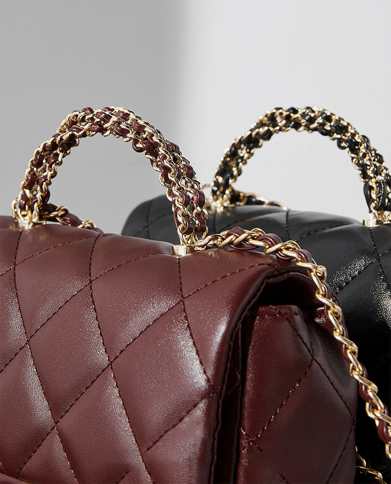 DEEPKEE original nubuck handmade full-grain genuine leather cowhide bag 鏈條菱格手提包 百搭單肩斜挎中古女包 2901 號