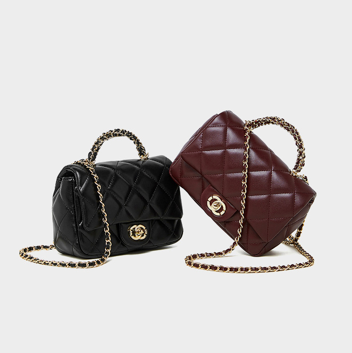 DEEPKEE original nubuck handmade full-grain genuine leather cowhide bag 鏈條菱格手提包 百搭單肩斜挎中古女包 2901 號