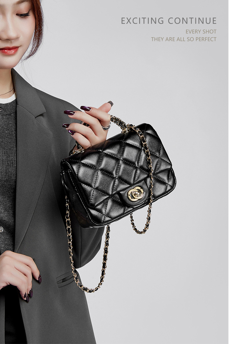 DEEPKEE original nubuck handmade full-grain genuine leather cowhide bag 鏈條菱格手提包 百搭單肩斜挎中古女包 2901 號