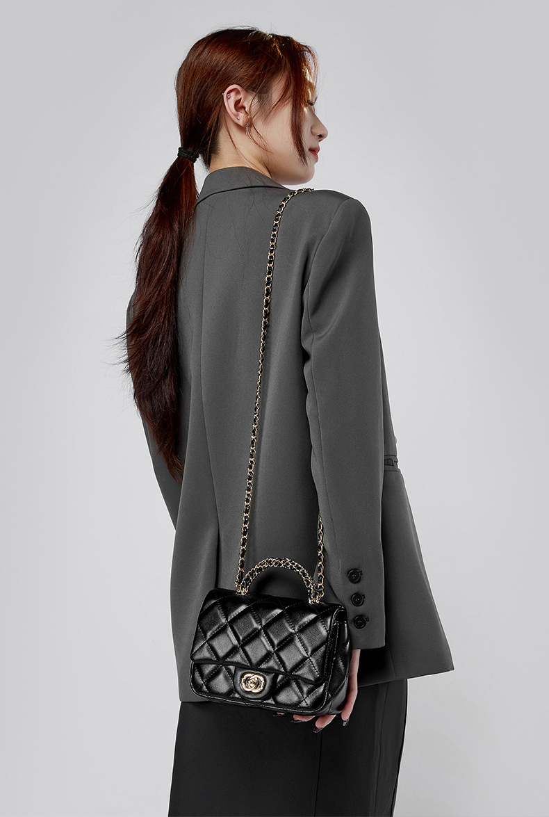 DEEPKEE original nubuck handmade full-grain genuine leather cowhide bag 鏈條菱格手提包 百搭單肩斜挎中古女包 2901 號