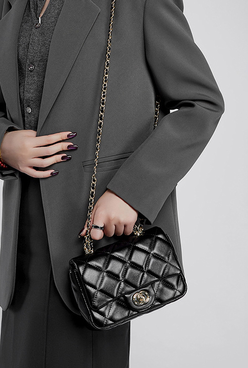 DEEPKEE original nubuck handmade full-grain genuine leather cowhide bag 鏈條菱格手提包 百搭單肩斜挎中古女包 2901 號