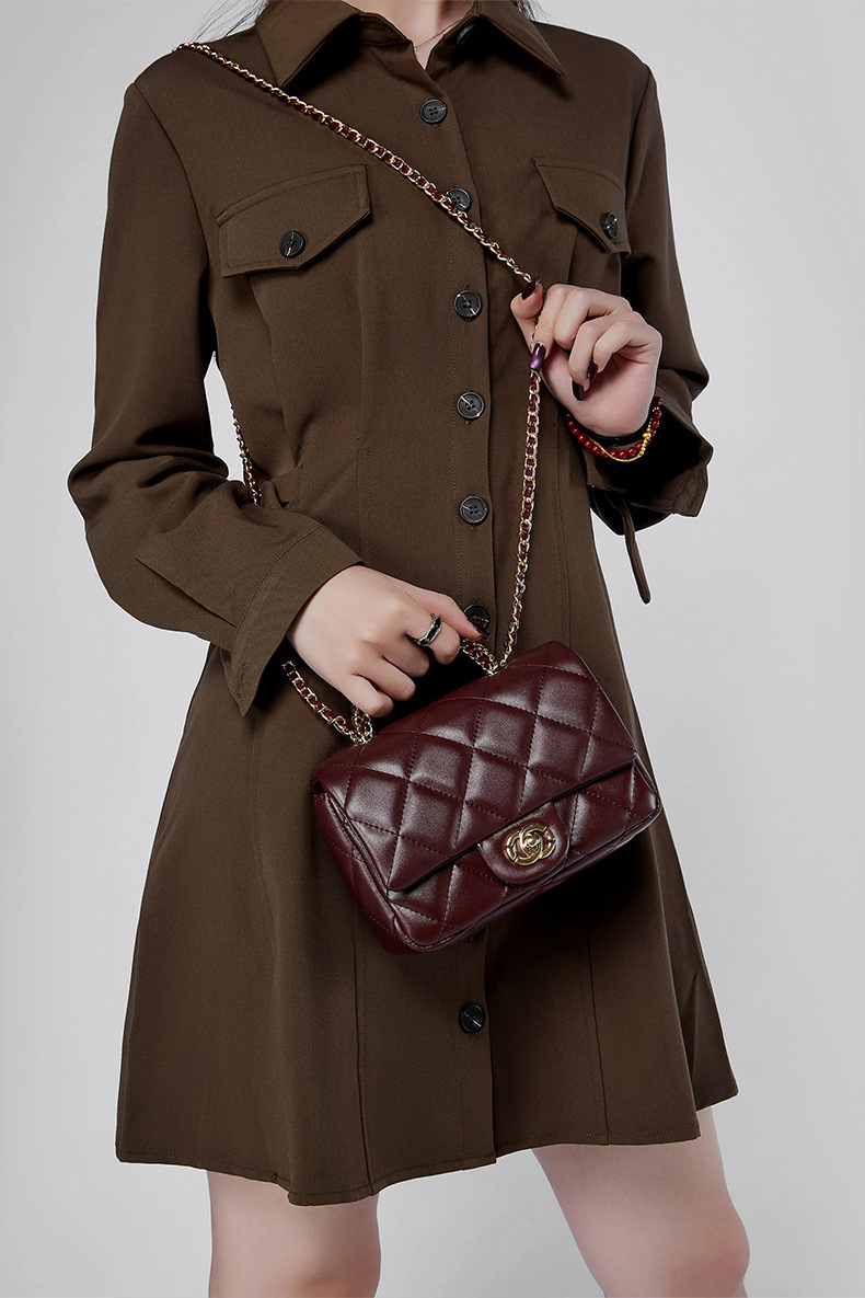 DEEPKEE original nubuck handmade full-grain genuine leather cowhide bag 鏈條菱格手提包 百搭單肩斜挎中古女包 2901 號