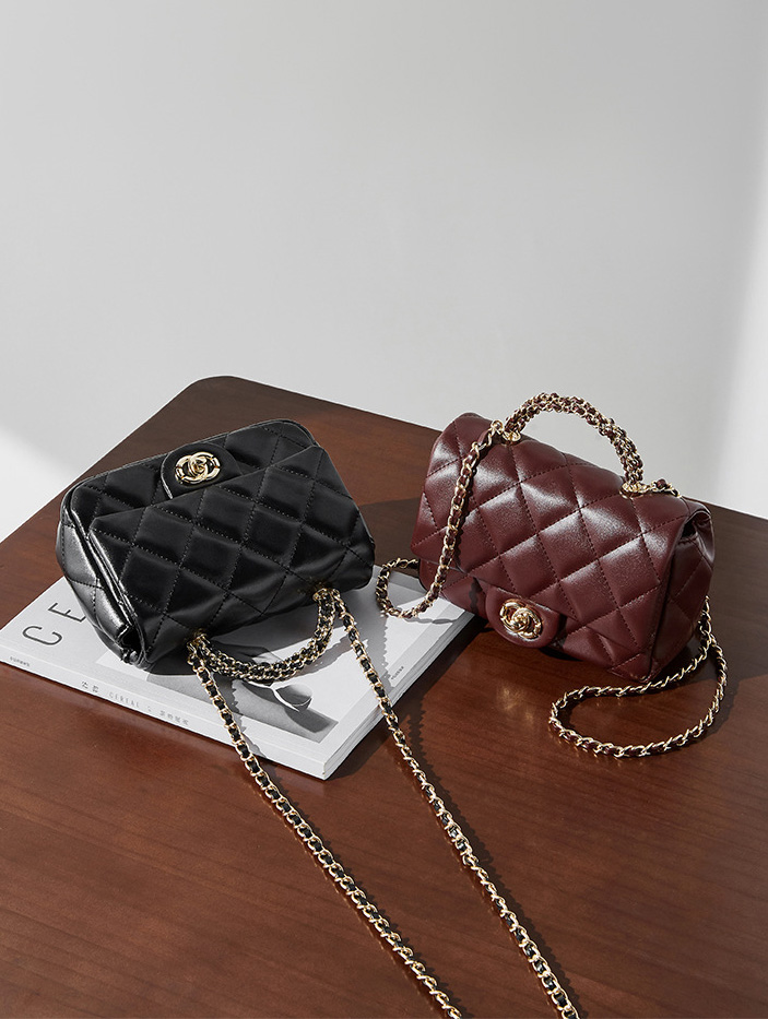 DEEPKEE original nubuck handmade full-grain genuine leather cowhide bag 鏈條菱格手提包 百搭單肩斜挎中古女包 2901 號