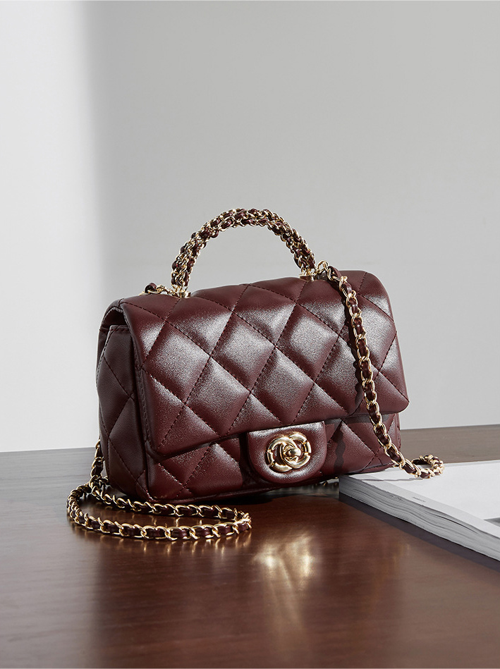 DEEPKEE original nubuck handmade full-grain genuine leather cowhide bag 鏈條菱格手提包 百搭單肩斜挎中古女包 2901 號