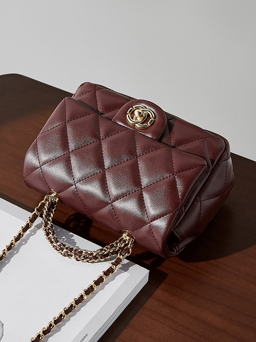 DEEPKEE original nubuck handmade full-grain genuine leather cowhide bag 鏈條菱格手提包 百搭單肩斜挎中古女包 2901 號