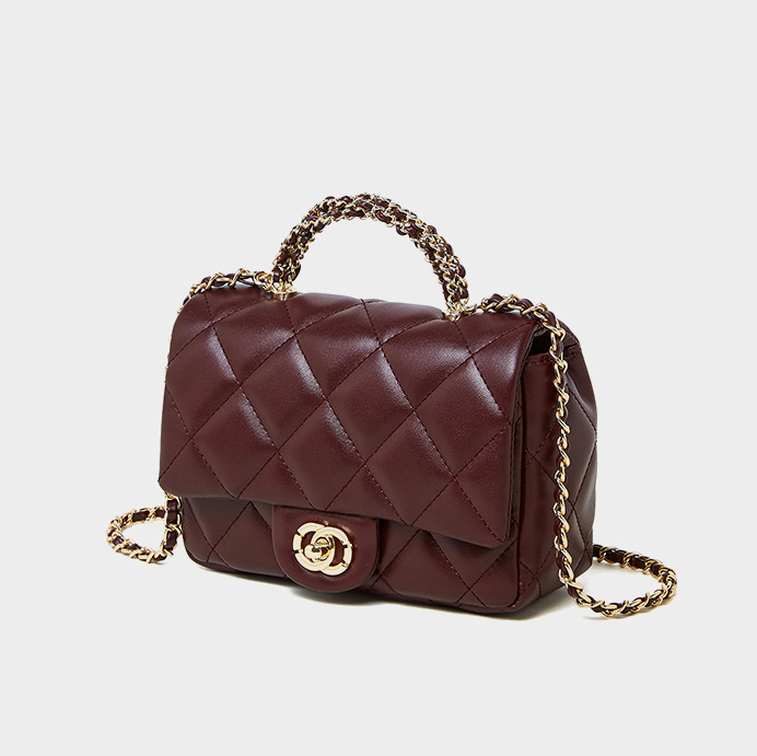 DEEPKEE original nubuck handmade full-grain genuine leather cowhide bag 鏈條菱格手提包 百搭單肩斜挎中古女包 2901 號