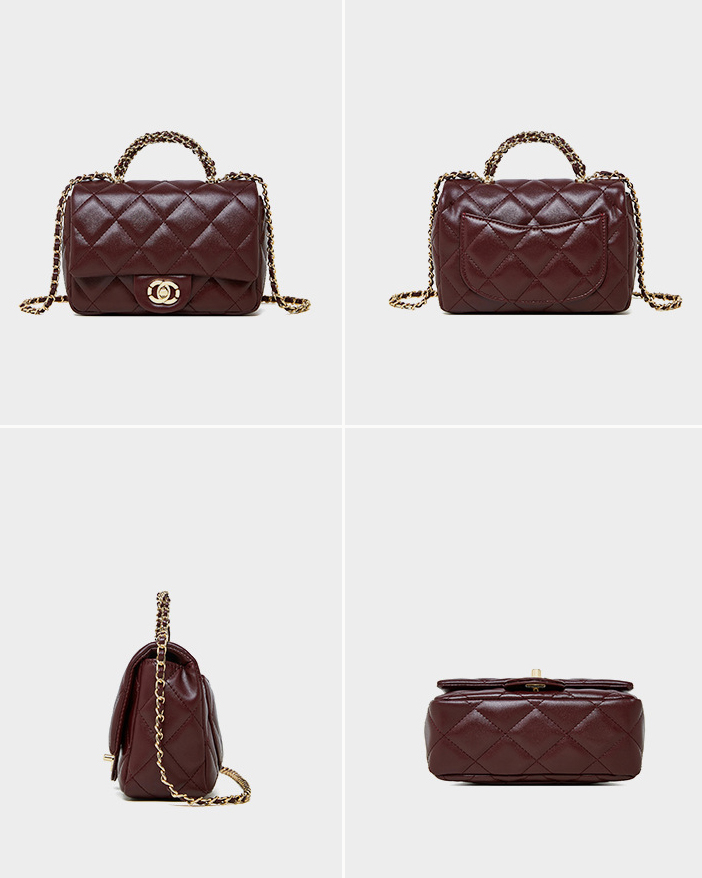 DEEPKEE original nubuck handmade full-grain genuine leather cowhide bag 鏈條菱格手提包 百搭單肩斜挎中古女包 2901 號