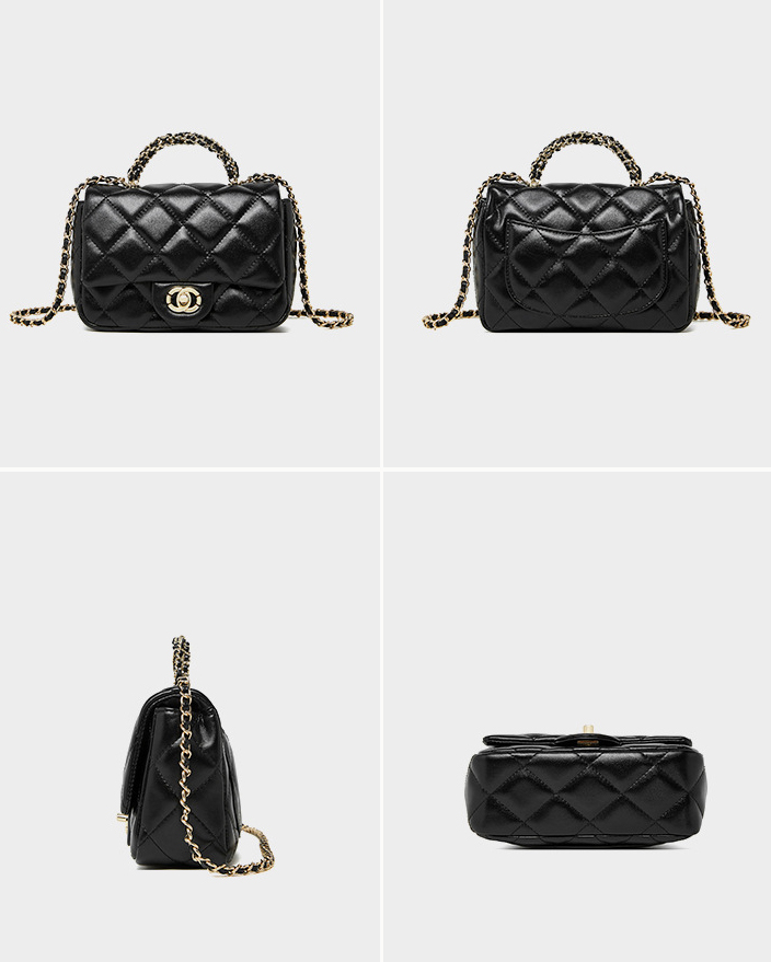 DEEPKEE original nubuck handmade full-grain genuine leather cowhide bag 鏈條菱格手提包 百搭單肩斜挎中古女包 2901 號