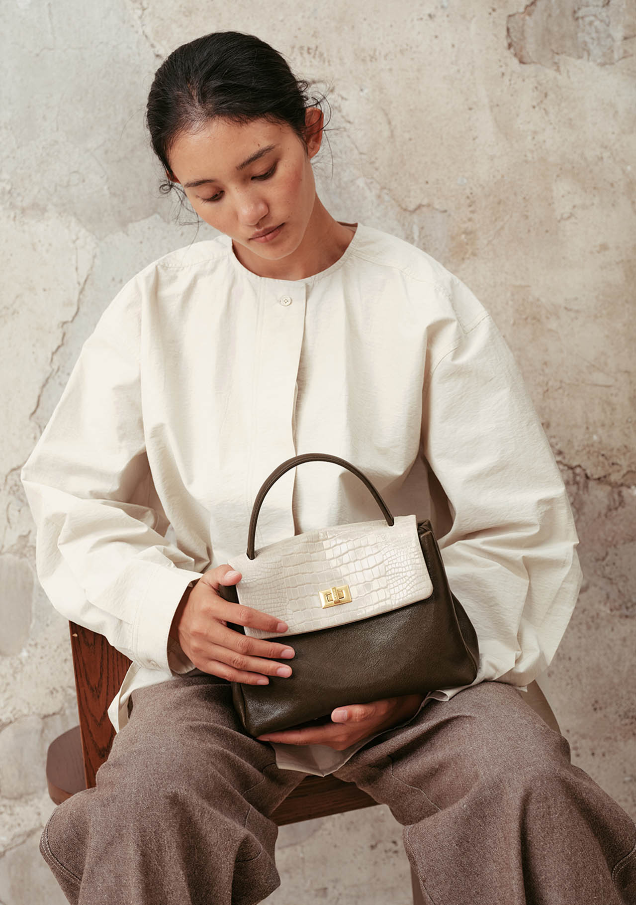 DEEPKEE original nubuck handmade full-grain genuine leather cowhide bag 頭層植鞣牛皮拼色手提包 3158 號