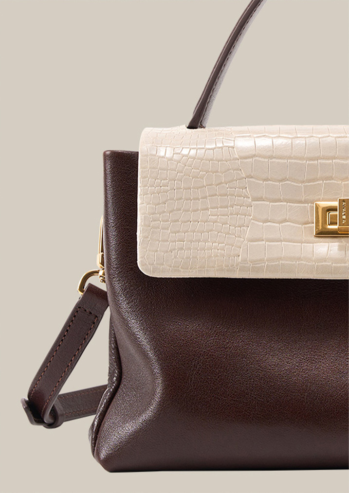 DEEPKEE original nubuck handmade full-grain genuine leather cowhide bag 頭層植鞣牛皮拼色手提包 3158 號