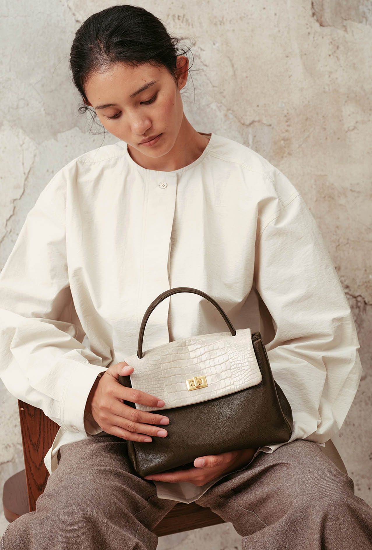 DEEPKEE original nubuck handmade full-grain genuine leather cowhide bag 頭層植鞣牛皮拼色手提包 3158 號